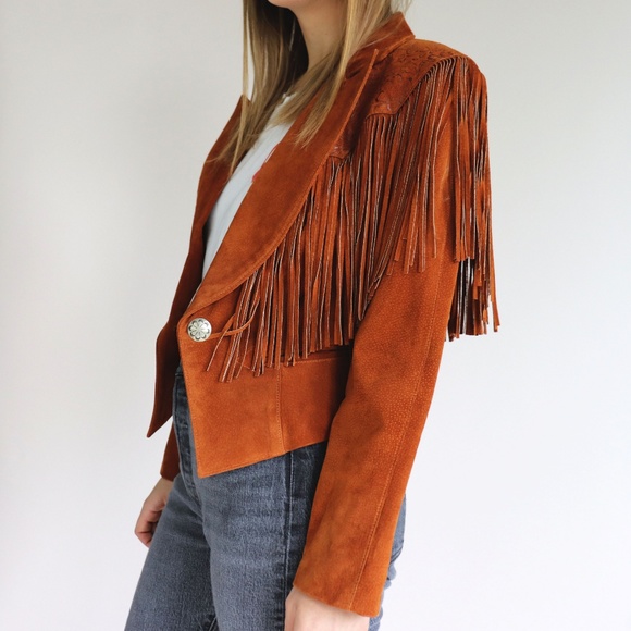 Vintage Jackets & Blazers - Vintage Fringe Leather Cropped Western Jacket